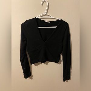 Black cropped V neck